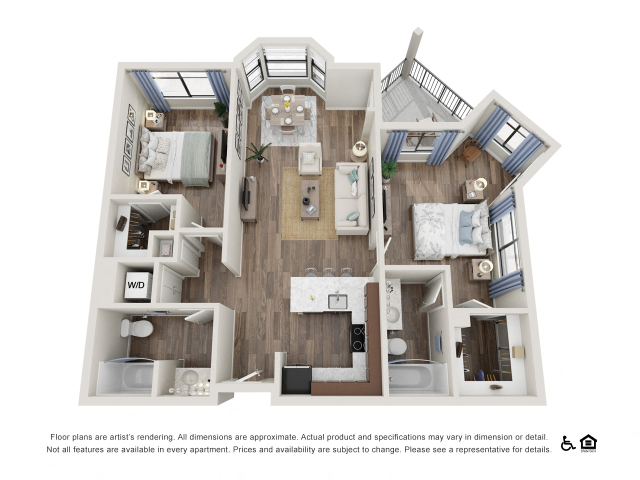 Floor plan for 2 beds, 2 baths, 1010 sqft
